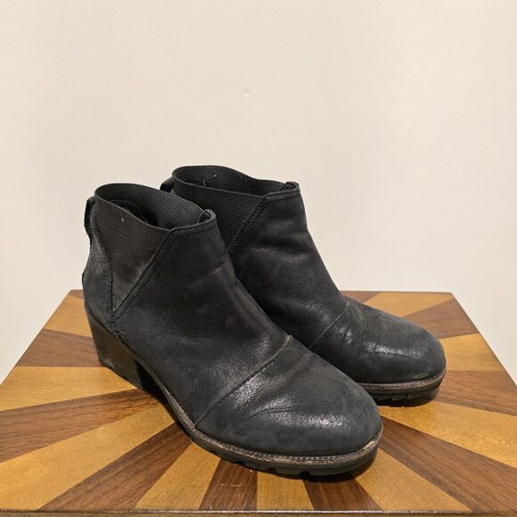 Sorel Cate Chelsea Boots Womens 6.5 Shoes Ankle Lug Leather Black Classic Heel - Picture 13 of 14